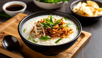 Bubur Ayam Chicken Congee. Traditional Indonesian food