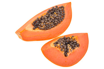 ripe slice papaya isolated on  white background.