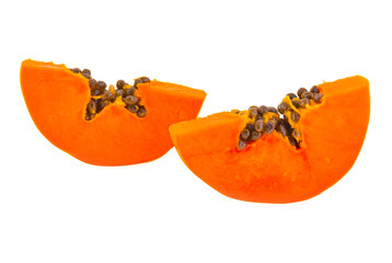 Slice of papaya isolated on white background