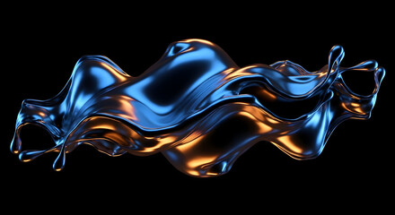 Abstract Flowing Fabric In Blue And Orange With Smooth Waves Against Dark Background