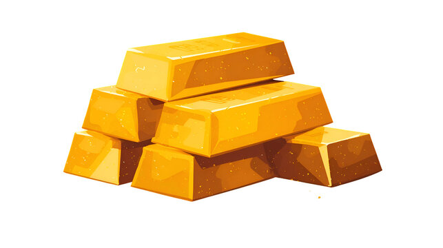 Flat vector illustration of a gold bar stack, shiny metallic style