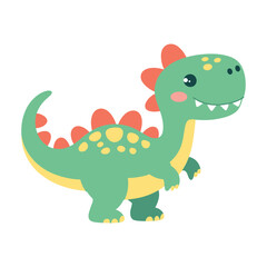 Adorable cartoon green dinosaur with red spikes and yellow spots