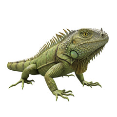 Fototapeta premium Green iguana reptile with scaly skin and sharp claws, detailed texture and spines along back, realistic lizard pose