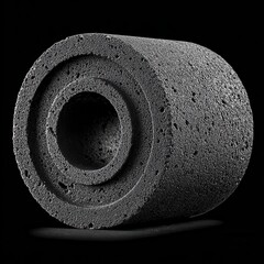 Naklejka premium Unique black foam cylinder showcasing texture and design in studio lighting with black background