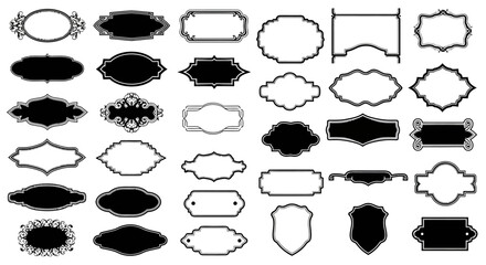 Vintage ornamental label frames and badge shapes collection isolated on white background.