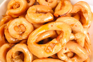 Spicy Marinated Squid Rings in Sauce - Fresh Seafood Deli Appetizer Ready for Instant Cooking