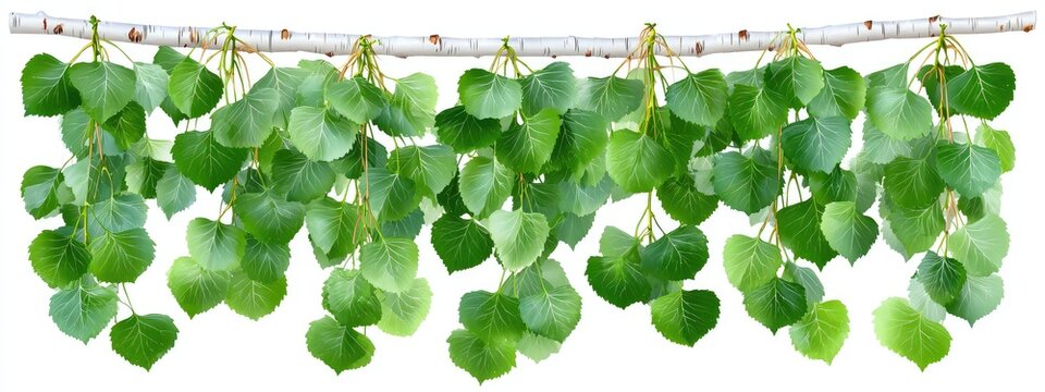 Fresh green leaves cascading from a branch - Powered by Adobe