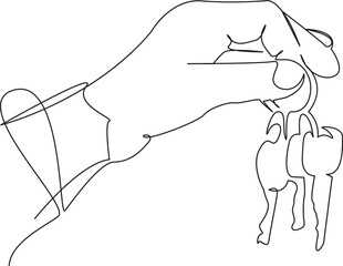 One continuous single drawing line art flat doodle key, person, car, home, house, success, business, lock, hand. Isolated image hand draw contour on a white background, hand drawn, not AI