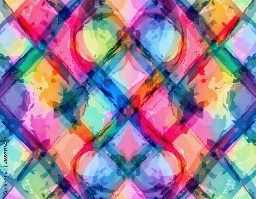 Poster the image features an abstract pattern composed of vibrant, overlapping colors arranged in a symmetr
