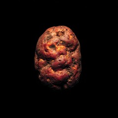 Unique potato with an unusual shape displayed against a dark background showcasing its texture and color in detail