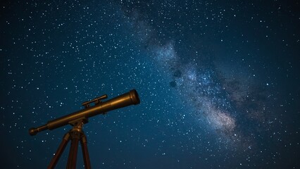 Naklejka premium Telescope against the background of the starry sky 
