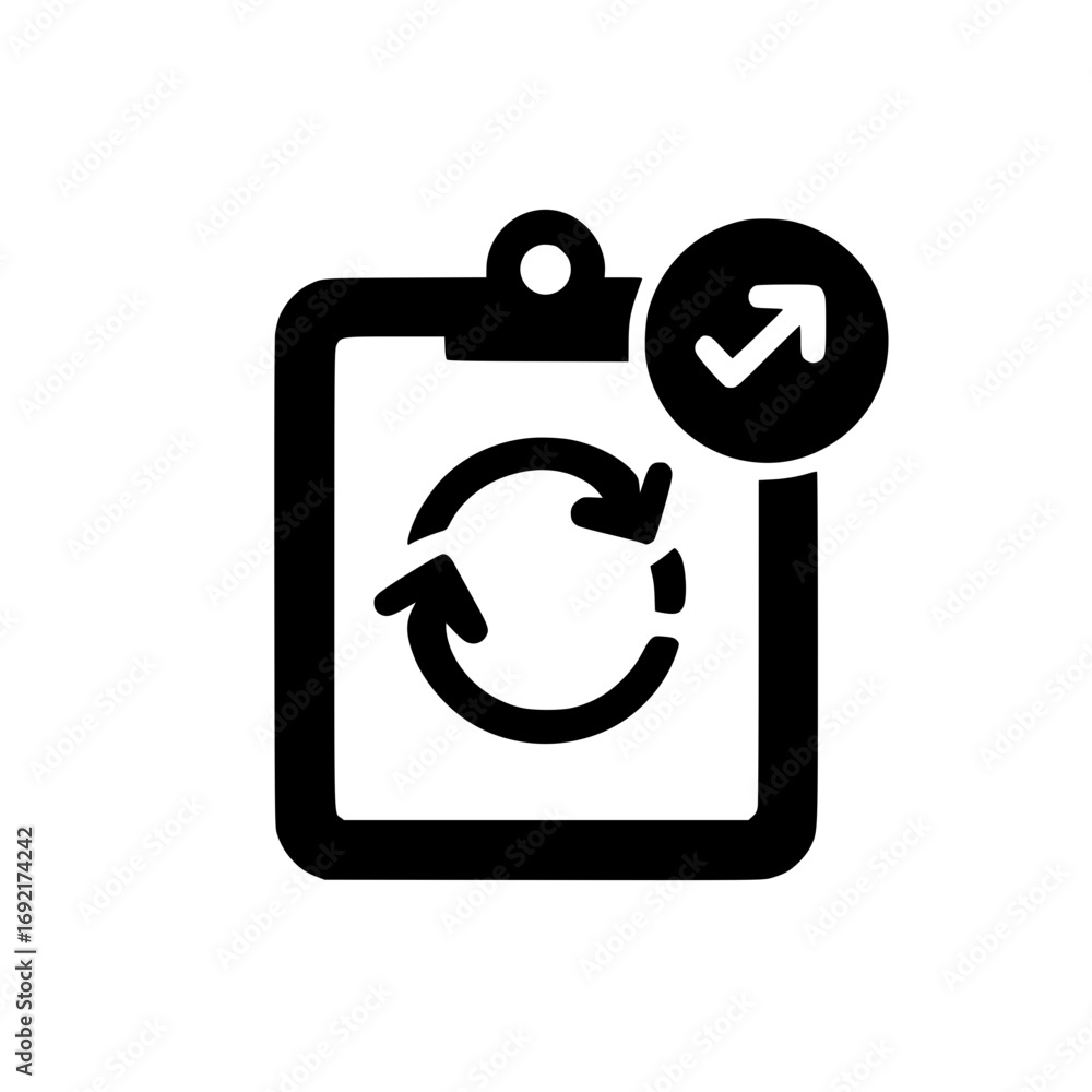 Poster clipboard and refresh icon vector symbolizing task revision, update cycle, or document refresh