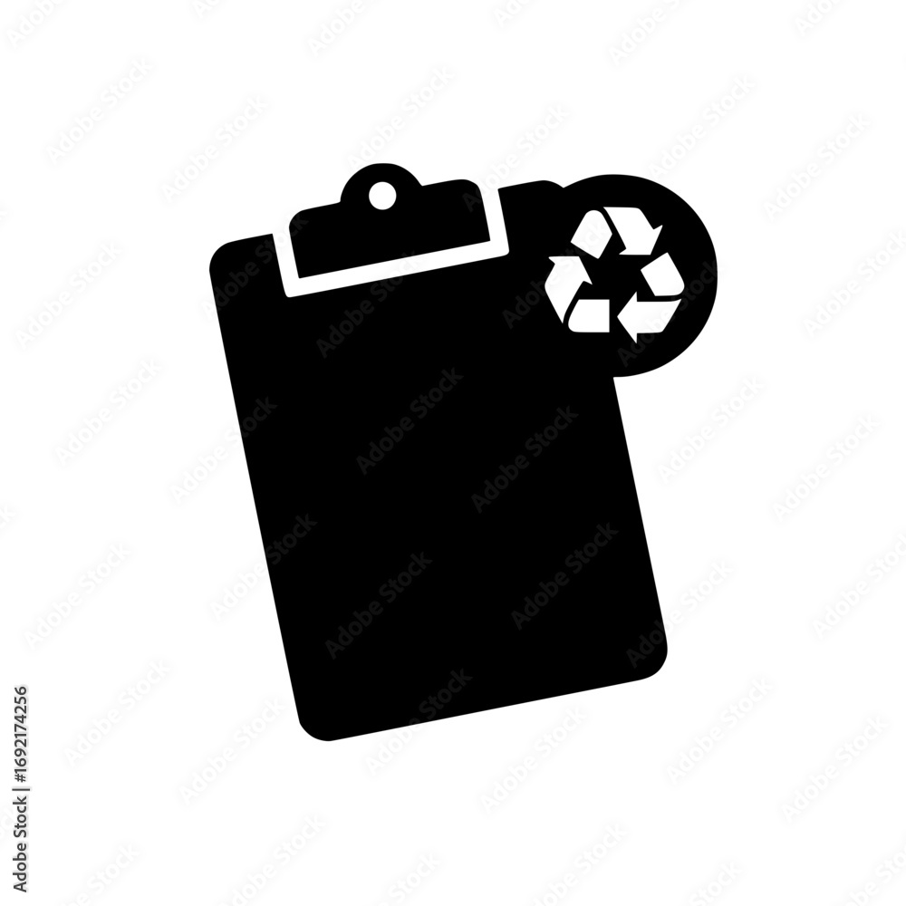Poster clipboard with recycle icon representing sustainable documentation, eco-friendly workflow, and green
