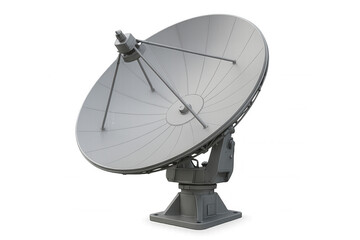 Massive satellite communications antenna receiving wireless signals, transparent backdrop