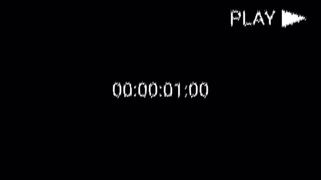 VHS tape playing Videocassette recorder (VCR) Play, pause, fast forward, rewind animation. VHS defects, artifacts and noise. Glitches of old damaged tape cassettes. Static TV noise. 