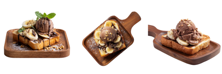 Delicious dessert toast with ice cream transparent background kitchen close-up sweet concept