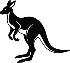 Black and White Kangaroo Silhouette Illustration on a Clean White Background