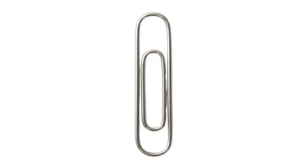 Silver paperclip gleams against black. Simple, modern, clean office supply for presentations or stationary design.