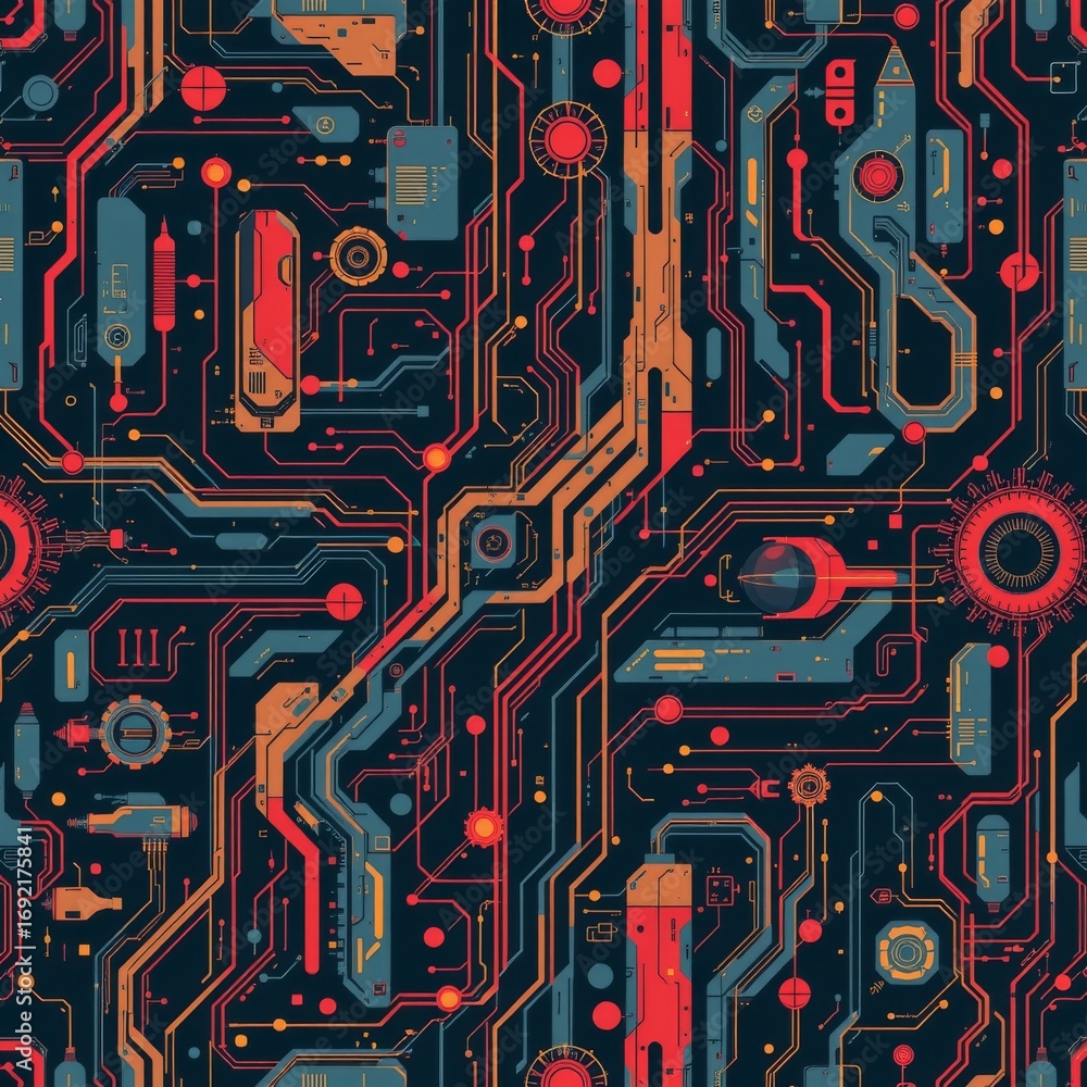 Poster the image features a highly detailed and intricate pattern resembling a futuristic circuit board or 