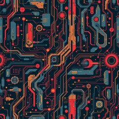 The image features a highly detailed and intricate pattern resembling a futuristic circuit board or digital network