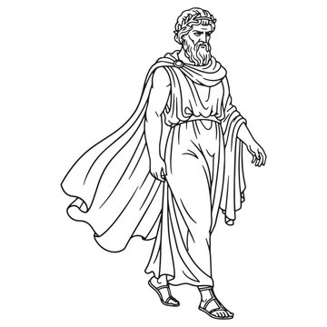 Mythological Momus Lineart &ndash; Momus Vector Outline Drawing with Classical Symbolism &ndash; Momus Drawing &ndash; Vector of Momus &ndash; Momus Outline