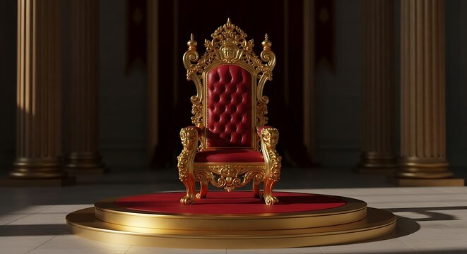 Ornate golden throne with red velvet seat symbolizing royalty power and leadership