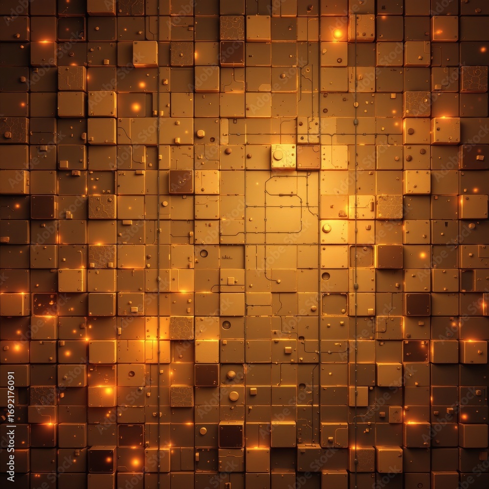 Poster the image features a dynamic arrangement of small, illuminated cubes arranged in a grid pattern