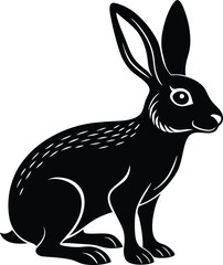 Elegant Black Hare Silhouette Illustration for Easter and Nature Designs on white background