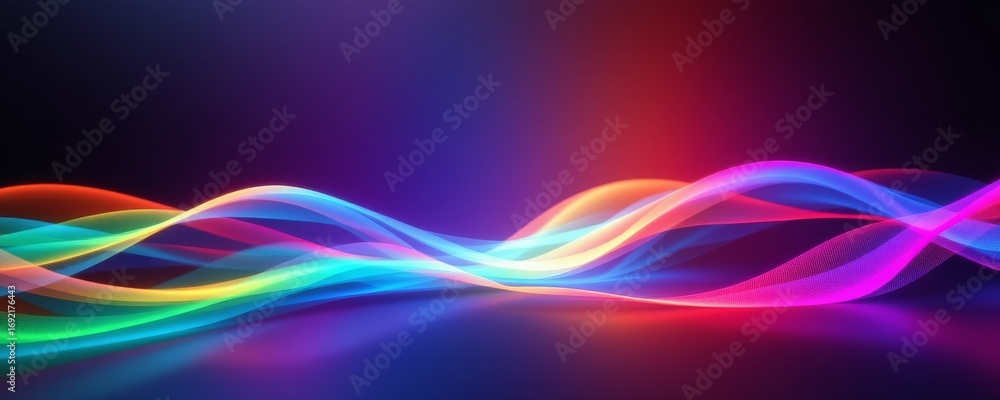 Poster the image features a vibrant display of multicolored light waves swirling across a dark background, 