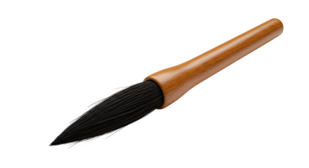 Brown wood calligraphy brush creates dramatic detail on black. For art, design, or creative industries, product photography, branding.