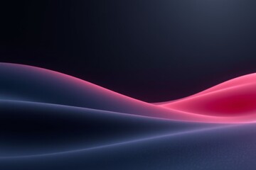 The image features smooth, flowing waves of light in shades of pink and purple against a dark background