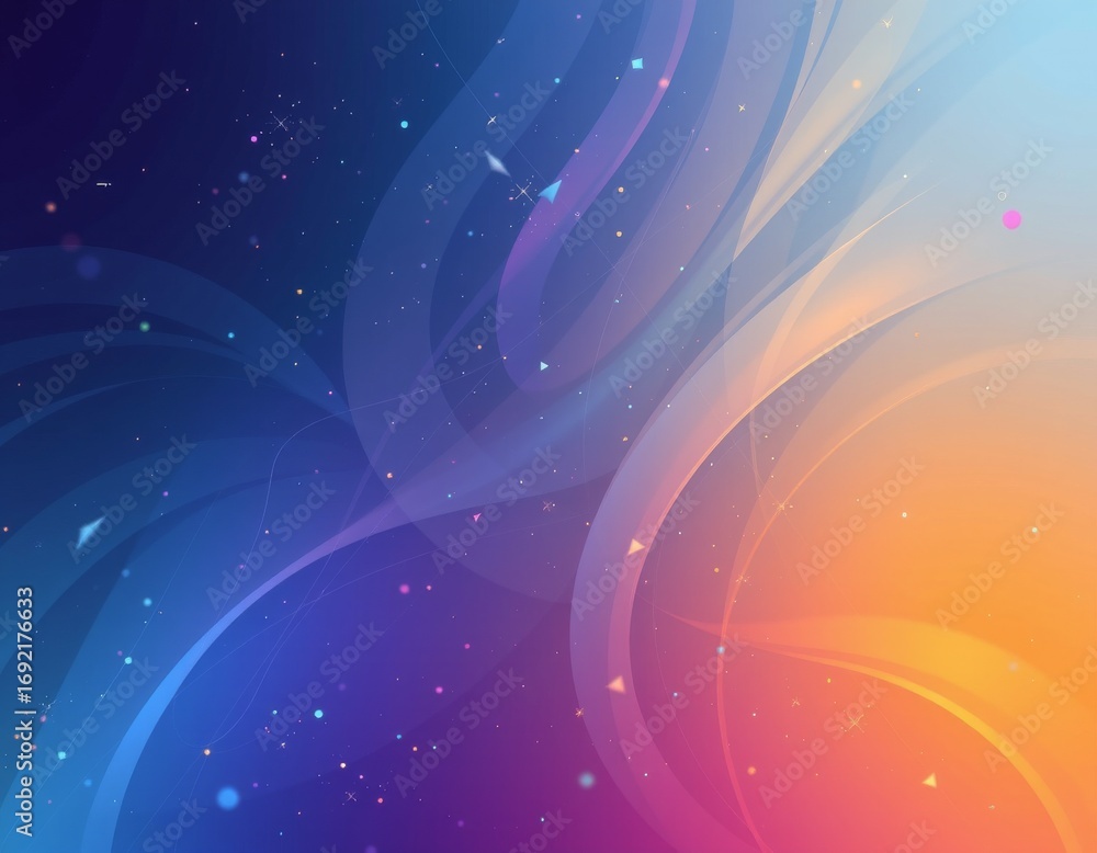 Poster the image features an abstract, vibrant background composed of swirling, flowing lines and gradients