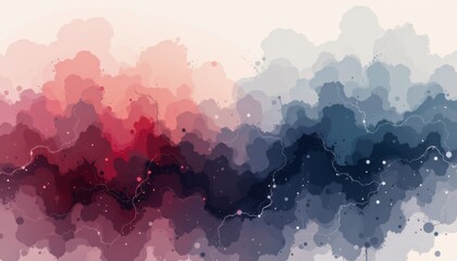 The image features an abstract watercolor design with a gradient of colors ranging from soft pinks and reds on the left to deep blues and purples on the right