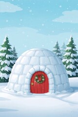 Cartoon igloo illustration on a clean white background, depicting a simple dome-shaped ice house with a small entrance, symbolizing winter, cold weather, Arctic lifestyle, and traditional snow shelter