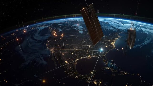 Global connectivity from space with satellites transmitting data over north america