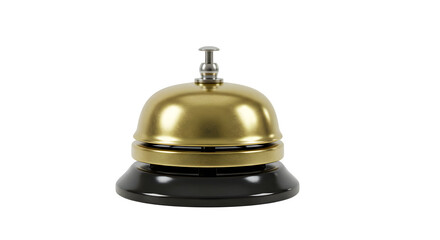 Metallic gold service bell shines against black. Isolated, high-contrast render suits hospitality, branding, or marketing visuals.