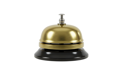 Metallic gold service bell shines against black. Isolated, high-contrast render suits hospitality, branding, or marketing visuals.