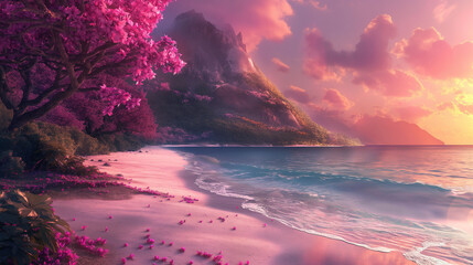 Sunrise or sunset on a beautiful beach.