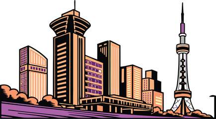 Obraz premium Modern city skyline with diverse architecture and vibrant urban energy