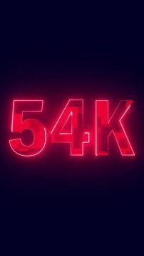 54K Followers Neon Glowing Text Animation. 54000 Subscribers Celebration Motion Graphic for YouTube, Social Media and Marketing Projects