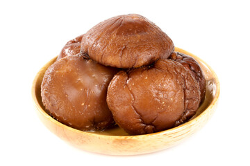 Fresh Shiitake Mushrooms in Wooden Bowl - Organic Cooking Ingredient