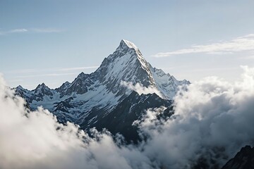 Majestic Snow-Capped Mountain Peak - Aerial Views: The image offers.