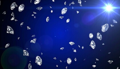Sparkling diamonds rain on a dark blue background