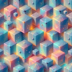 Obraz premium The image features an abstract scene composed of numerous glowing cubic shapes arranged in a densely packed pattern