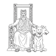 Fototapeta premium Classic Hades Lineart – Hades Vector Illustration with Refined Ancient Details – Hades Drawing – Line Art Drawing of Hades – Hades Icon