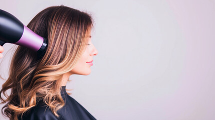 Fototapeta premium Hair stylist using blow dryer 