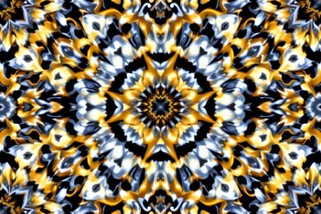 The image features a vibrant, symmetrical pattern with a kaleidoscopic design centered around a star like shape