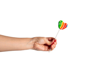 Sweets, lollipops in hand, on transparent background