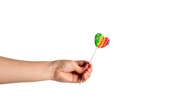 Sweets, lollipops in hand, on transparent background