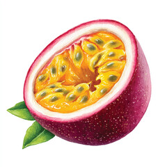 Watercolor Passion Fruit Half with Vivid Yellow Pulp and Seeds